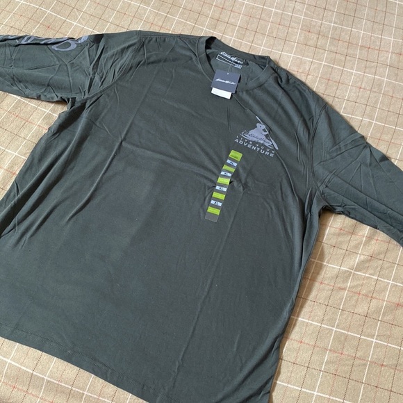Eddie Bauer nwt cotton blend green long sleeve tee shirt pullover crew xl - Picture 4 of 12